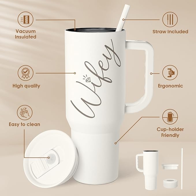 Gift for Wife from Husband – 40oz Insulated Stainless Steel Tumbler with Handle and Straw, Gifts for Anniversary, Birthday, Christmas, Valentine, Coffee Travel Mug