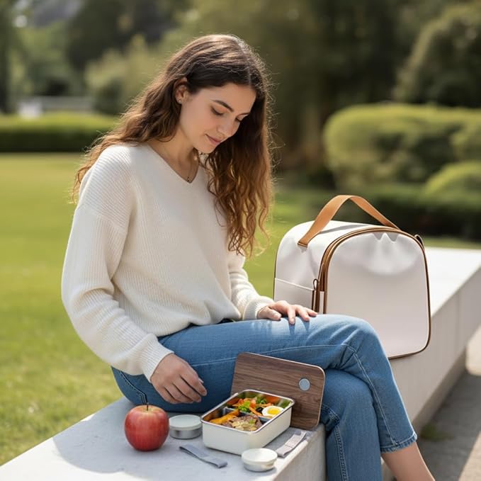 Leak Resistant Stainless Steel Bento Box Adult |Stainless Steel Lunch Box|44Oz| Metal Lunch box | BentoBox|Lunchbox| Lunch Container Adult| Bamboo Lid|Sandwich , salad Food Storage Compartment SIlver