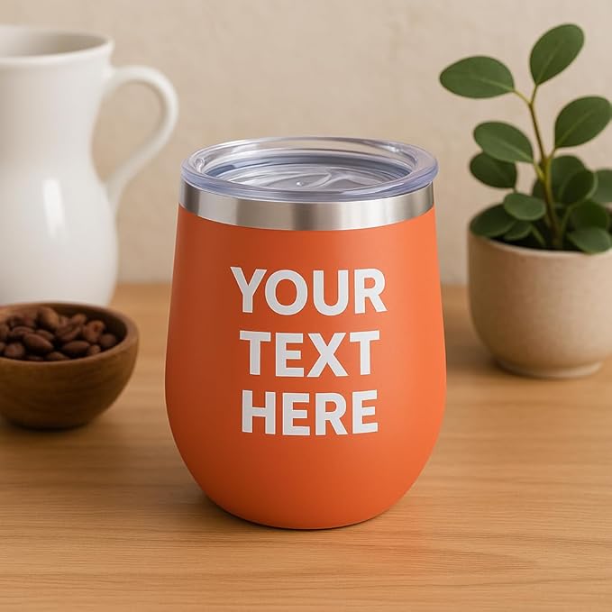 Gifts Inscribed Personalized Wine Tumbler with Lid – Orange Custom Text Engraved Stainless Steel Insulated Mug for Hot & Cold Drinks – Customized Bridesmaid, Wedding, or Birthday Gift