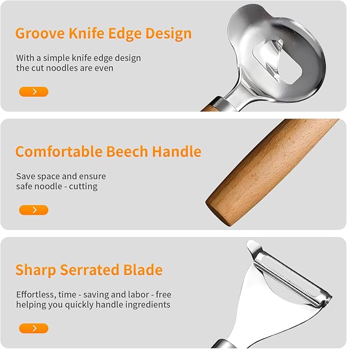 Cactus Peeler Tool, 2 Pcs Stainless Steel Cactus Paring Knife and Peeler Spoon Long Handle Slicing Noodle Cutter with Hole for Cactus Kitchen Cooking Noodles