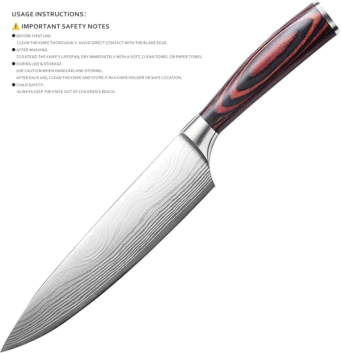 Chef Knife- 8", Razor-Sharp High-Carbon Stainless Steel Kitchen Knife, Ergonomic Handle, Multipurpose Japanese Chef's Knife for Meat & Veggies, Ideal for Gifting