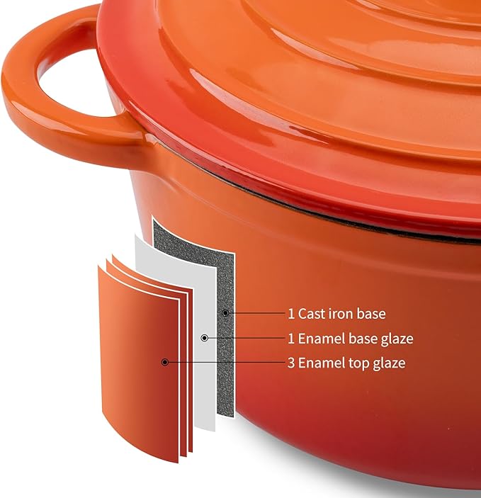 Enameled Cast Iron Dutch Oven Pot with Lid Heavy-Duty Cookware for Bread Baking,Braising,Stews,Roasting,Oven Safe up to 500°F,7QT,orange