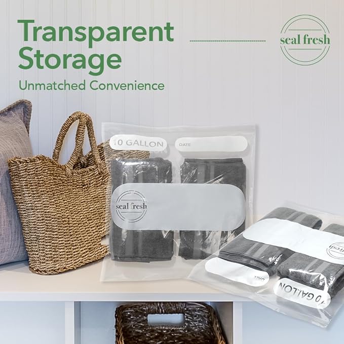 10 Gallon Large Plastic Storage Bags – 24" x 24" (15 Count) – Reusuable XXL Extra Large Heavy Duty Clear Jumbo Freezer Zip Bags with Sealable Zipper Top For Clothes, Travel, Moving