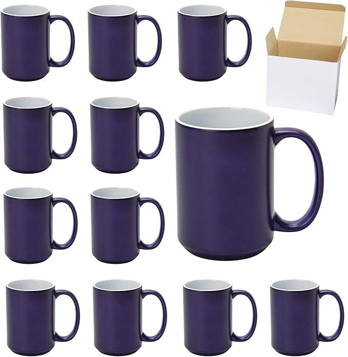 Ceramic 15oz Sublimation Coffee Mug in White Box (Color Change Blue, 24)