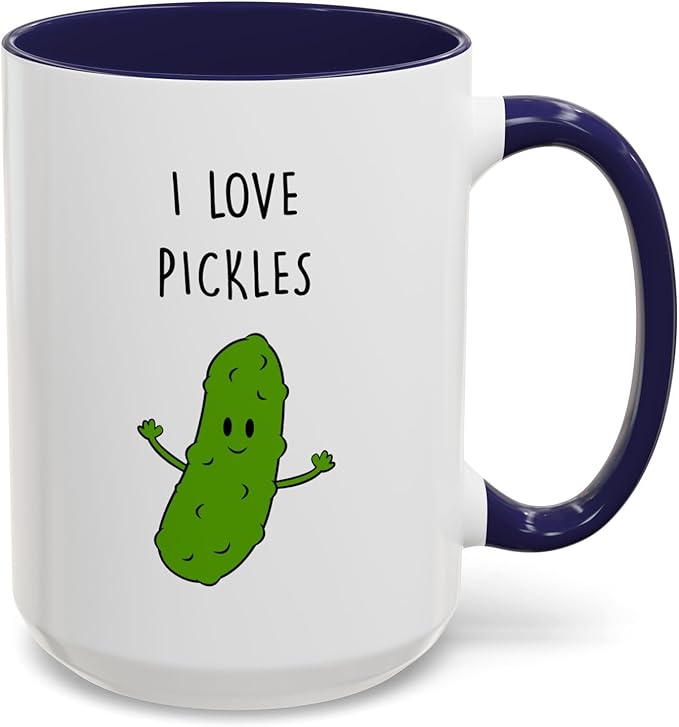 Cute Pickle Lovers Coffee Mug - I Love Pickles, Black Accent Mug, Funny Gift for Veggies Fans, Kitchen Decor, Unique Ceramic