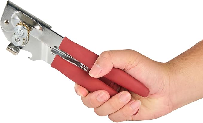 Restaurantware Stainless Steel Magnetic Manual Can Opener - 6 Pack - German Standard Red Crank Can Opener with Magnet, Ergonomic Handles, Non-Slip - Heavy-Duty Hand Can Opener, Easy Turn, Sharp Blade