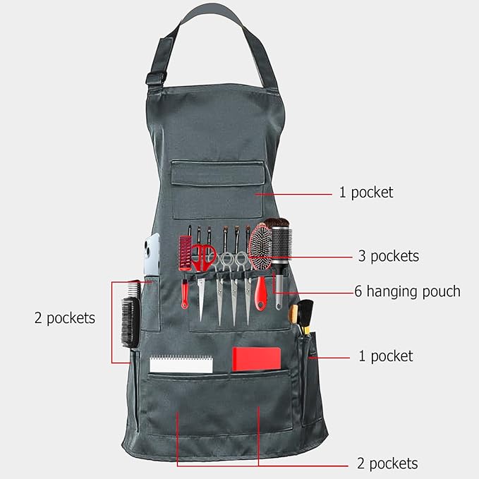 boshiho Painting Aprons Barber Apron with Pockets for Women/Men/Unisex, Utility or Work Apron (Gray)