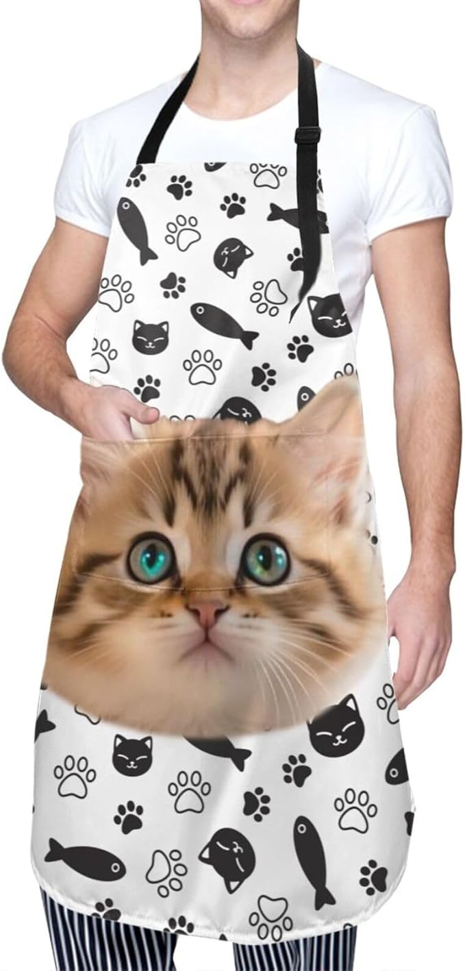 Custom Dog Face Apron for Men Women, Personalized Photo Bib Apron with Pockets, Customized Chef Aprons