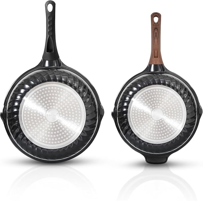 Vinchef Nonstick Sauce Pan & Skillet with Lids, 4QT Sauce Pot & 12.5 IN Deep Fry Pan, Dishwasher Safe,Induction Compatible, Scratch/Stain Resistant, PFAS-Free, Black