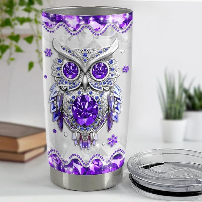 SANDJEST Owls Gifts for Women Girls Owl Tumbler 20oz Jewelry Drawings Stainless Steel Insulated Tumblers Coffee Travel Mug Cup Gift for Birthday Christmas