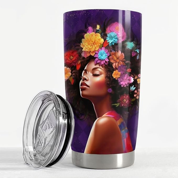 SANDJEST Inspirational Gifts for Women Black Woman Inspiration Tumbler 20oz Stainless Steel Insulated Coffee Travel Cup Mug Motivational Gift for Women Birthday Christmas