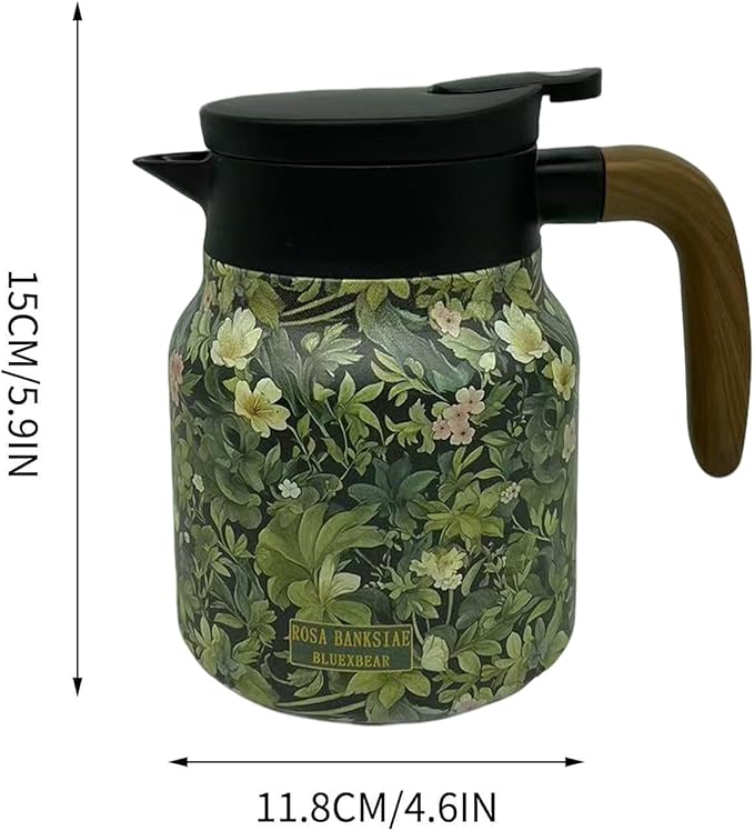 Vintage Floral Pattern Teapot, Doresty Tea Pot, Vintage Floral Pattern Tea-Built-In Infuser, Stainless Steel Thermal Carafe with Lid for Hot Drinks (Orange, Plastic handle)