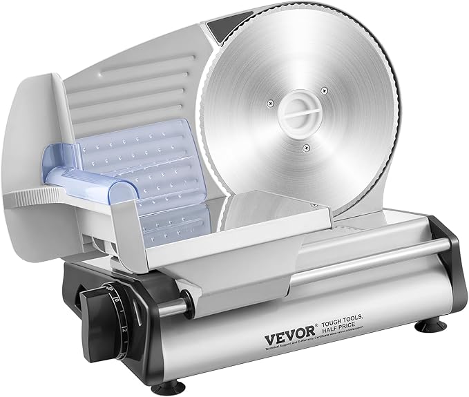 VEVOR Meat Slicer, 8.7 inch Electric Deli Food Slicer with Two Premium SUS420 Blades, 0-0.6 inch Adjustable Thickness, 180W Food Slicer Machine for Meat, Hard Bread and Cheese, Home Use