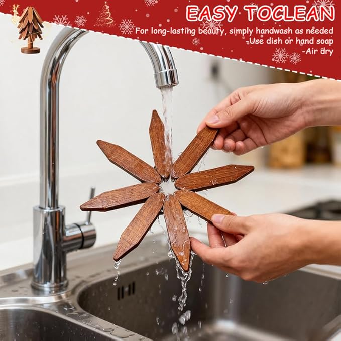 Wooden Trivet Tree, 4 Trivets + 1 Stand for Hot Dishes, Natural Tree Trivet Set, Multi-Functional Decorative Heat Resistant Mats Pots Bowls Teapots Pans Handcrafted Non-Slip Design （Walnut Wood）