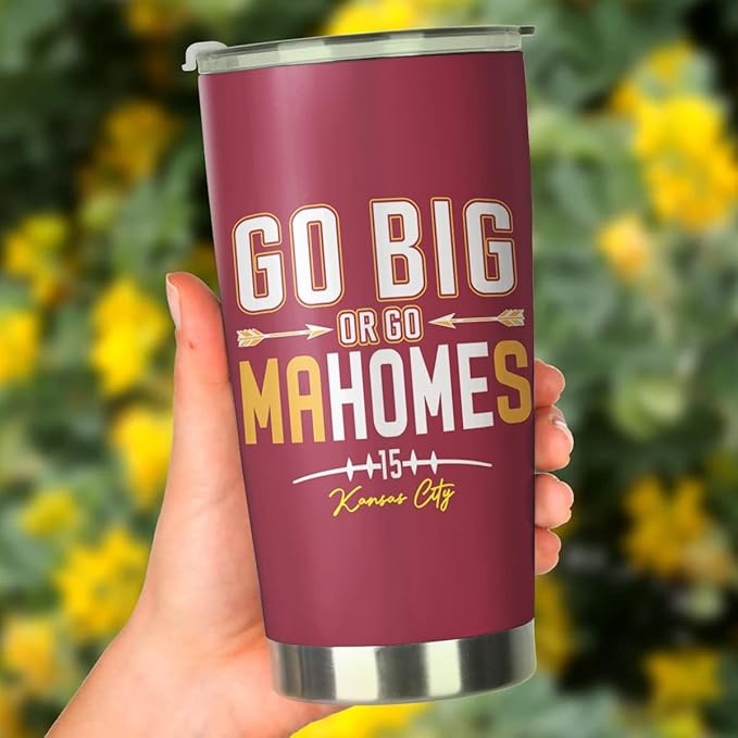 Patrick Mahomes II Tumbler - Go Big Or Go Mahomes - Coffee Tea Mug Insulated Tumbler With Lid - Birthday, Christmas, Thanksgiving Day Gifts For Football Fans - 20 Oz| Stainless Steel Mug