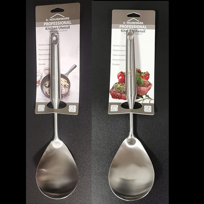 Rice Scooper Spoon Stainless Steel Paddle Serving Spatula Ladle Cooking Utensil for Restaurant and Home Kitchen Heat Proof Handle Durable 11.6 Inches