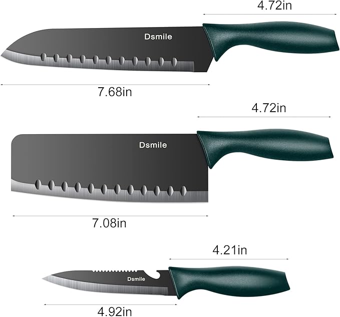 Dsmile 3-Piece Stainless Steel Kitchen Knife Set (Chef, Utility, Paring) with Clad Dimple and Knife Covers, For Chef Cooking Cutting