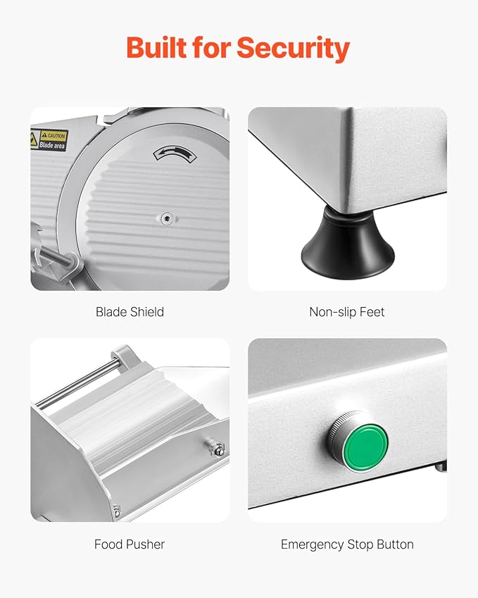 VEVOR Commercial Meat Slicer, 10 inch Electric Deli Food Slicer, 180W Cutter with a Premium 65Mn Blade, 0-0.4 inch Adjustable Thickness, Food Slicer Machine for Meat Vegetables Hard Bread Cheese