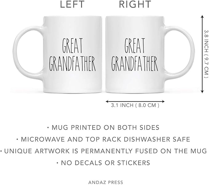 Andaz Press Simple Rustic Farmhouse Kitchen Decor 11oz. Ceramic Coffee Tea Mug Gift, Great Grandfather, 1-Pack