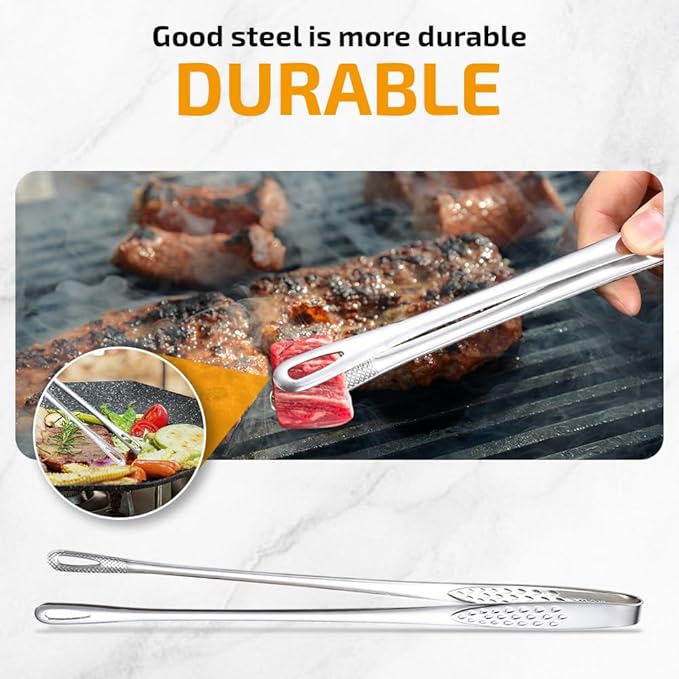 Stainless Steel Korean BBQ Grill Tongs, 2026 New Kitchen Cooking Tweezers, Extra-Long Food Tweezers Metal BarbecueTongs for Steak Meat Salad Buffet Home Outdoor BBQ (Small+Large)