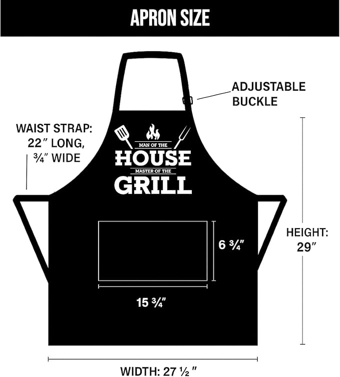 BEZON Funny Grill Apron for Men – Beer Can Gift Packaging – Hilarious BBQ Gift for Dad, Husband, or Friend – Heavy-Duty Water-Resistant Canvas – Man of the House, Master of the Grill