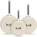 MsMk Ceramic Nonstick 8-inch, 9.5-inch and 11-inch Frying Pan Set, No PFAS & PTFE & PFOA, Stainless Steel Handle, Dishwasher & Oven Safe,induction Base
