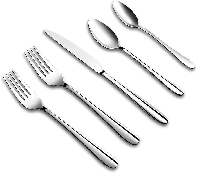 Silverware Set, 30-Piece Flatware Cutlery Set Service for 6, Modern Heavy Duty Design, Stainless Steel Utensils, Dishwasher Safe