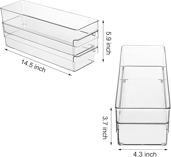 Plastic Storage Bins, 2 Pack Stackable Fridge Organizer Bins, Freezer Storage Bins, Clear Refrigerator Organizer Bins, Multipurpose Kitchen Pantry Organizers and Storage (S)