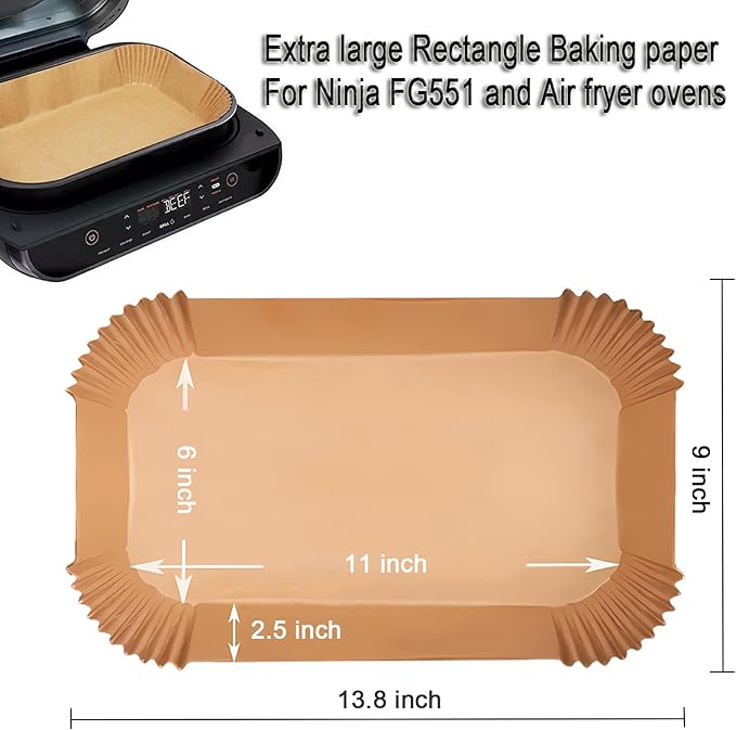 XL 11.5inch Rectangular Air Fryer Liners For Ninja FG551 Foodi Smart XL 6-in-1 Indoor Grill Air Fry Baking Parchment Liners Disposable 100Pcs For Ninja DG551 IG601 Air Fryer Oven Accessories