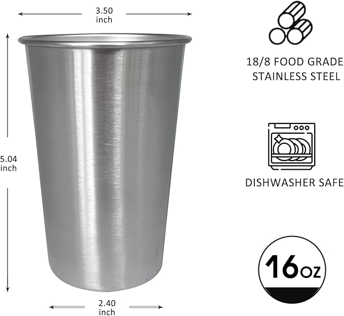 16OZ 16pack Stainless Steel Pint Cups Shatterproof Cup Unbreakable Tumblers -Metal Cups - Stackable Durable cup，Chilling Beer Glasses, for Travel, Outdoor, Camping, Everyday，Restaurant