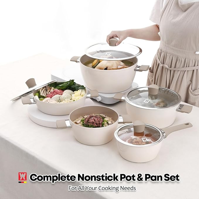 Aluminum Stock Pot with 7-Layered Ceramic Coating, Non-Stick Surface, Tempered Glass Lid, Dual Heat-Proof Handles, PFOA, PFAS, Lead, Cadmium Free, 3.63Liters /3.84Quarts