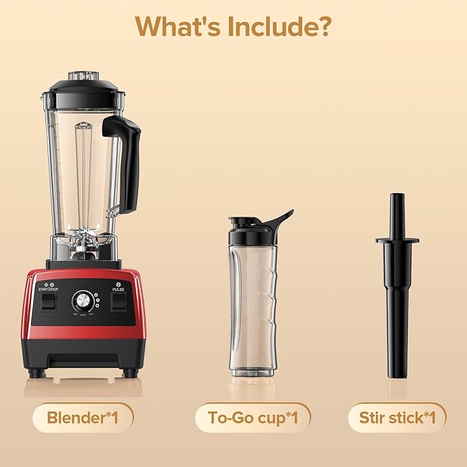 Blender, Blenders for Kitchen with 68Oz. Pitcher and 20Oz. To-go Cup, Countertop Blender for Smoothies, Ice Crushing, Frozen Fruits, Red
