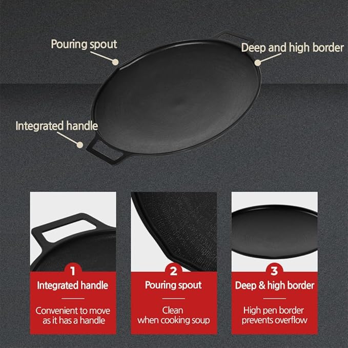 Korean BBQ 1 IH Griddle Grill Pan with Bag, Nonstick Coating, All Stove(Gas, Electric & Induction), Indoor Outdoor Griddle(12in)