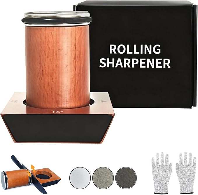 Rolling Knife Sharpener Kits, Kitchen Knife Sharpener with 15° & 20° Magnetic Angles, with Diamond & Ceramic Disc, Safe & Easy Pull-Through, Design for Pocket Knives & Home & Chefs & Cooks