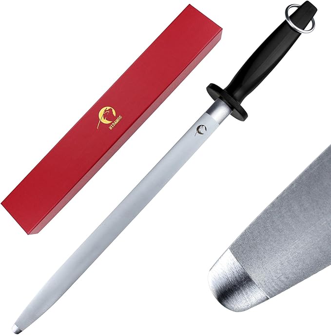Honing Steel Knife Sharpener Steel Flat 12 IN Sharpening Rod for Kitchen Knives Carbon Steel Honing Rod