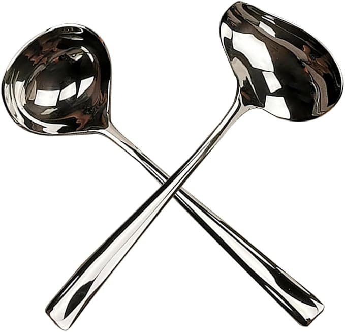 2 Pieces Stainless Steel Small Ladle, Gravy Ladle, Sauce Drizzle Spoon with Spout, Small Sauce Spoon for Gravies and Dressings, Silver