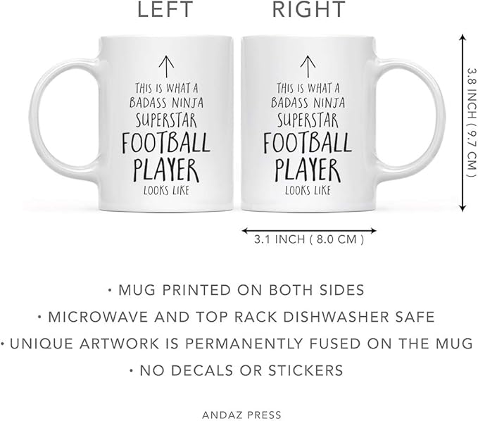Andaz Press Funny 11oz. Ceramic Coffee Tea Mug Gift, This is What a Badass Ninja Superstar Football Player Looks Like, 1-Pack