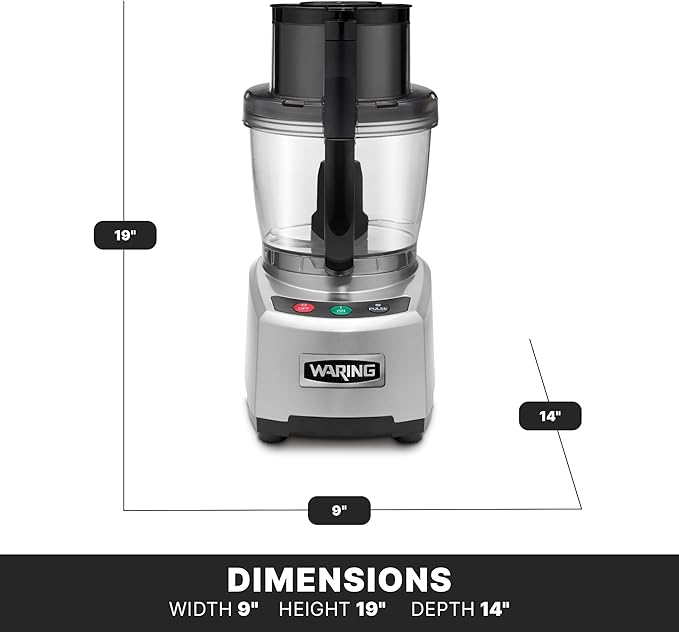 Waring Commercial WFP16S 4 Quart Food Processor, 2 HP Motor, Extra Large Feed Tube, Patented LiquiLock Seal Bowl System, Includes Shredding, Slicing, Whipping Disc and a Standard S blade for Chopping, Pureeing, and Emulsyfying, 120V 5-15 Phase Plug