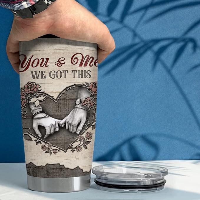 SANDJEST You And Me We Got This Tumbler Engraved Drawing Tumblers 20oz Stainless Steel Insulated Travel Mug Christmas Birthday Valentine Gift for Wife Husband Boyfriend Girlfriend