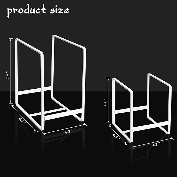 Plate Holders Organizer for Kitchen Cabinet Counter Cupboard, 4Pcs Metal Dish Storage Drying Display Rack, Upright Stand for Storing Pans Lids Dish Trays (2 Small and 2 Large, White)