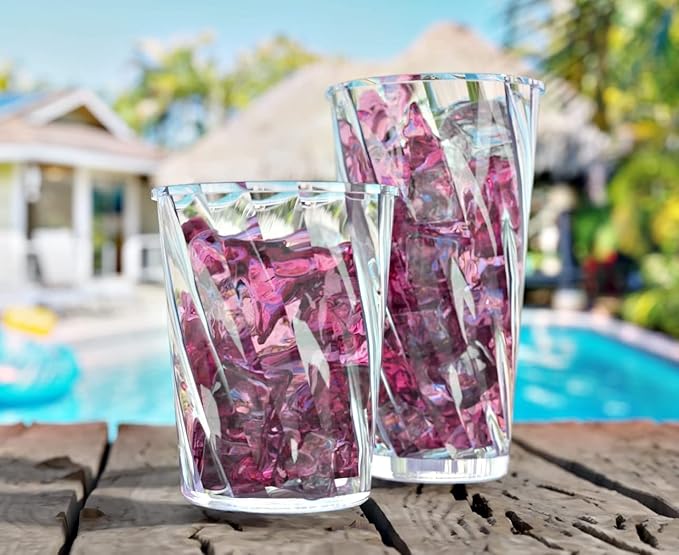 Amazing Abby - Glacier - 14-Ounce Plastic Tumblers (Set of 8), All-Clear Reusable Plastic Cups, Stackable, BPA-Free, Shatter-Proof, Dishwasher-Safe