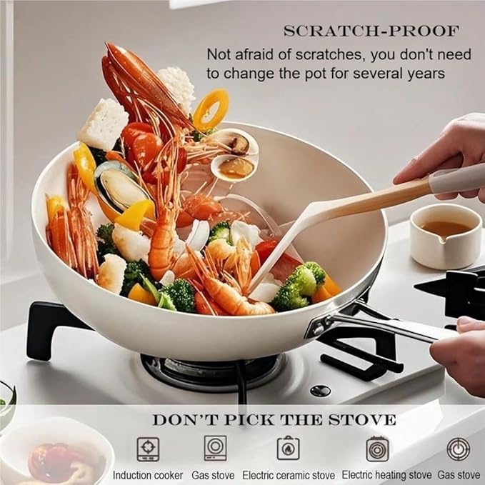 Nonstick Frying Pan Skillet with Lid,12'' Large Deep Frying Pan,6Qt Nonstick Ceramic Saute Pan, Non Toxic, PTFE & PFOA Free - Oven Safe & Compatible with All Stovetops (Gas & Induction) (Off white)