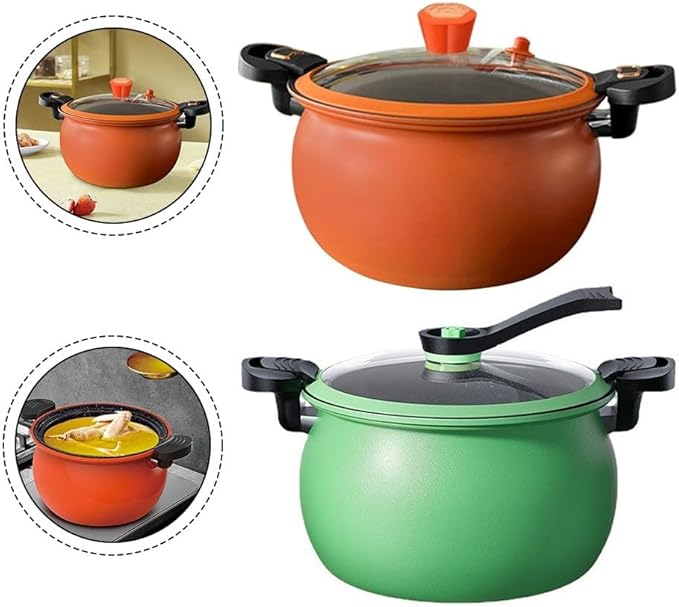 Non-stick Pressure Cooker for Home Cooking, 6-Quart Stainless Steel Stew Pot with Lid, Fast Cooking Soup and Stew Cooker, Multi-functional Easy Clean Kitchen Pot(Orange)