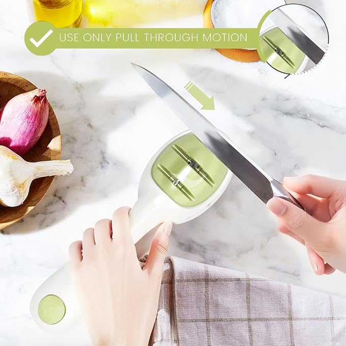 Knife Sharpener for Kitchen,Handheld Sharpener for Repairing and Polishing Kitchen Knives,Manual Sharpener Suitable for Various Kitchen Knives (Green)