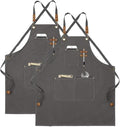 Aprons For Women Men With Pockets 2 Pcs,Kitchen Waterproof Hair Stylist Linen Bbq Tool Canvas For Adults Apron
