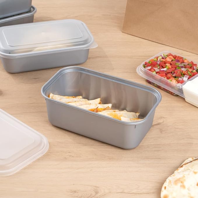 Restaurantware Futura 43.9 Ounce Meal Prep Containers With Lids 100 Microwavable To Go Containers - Inserts Sold Separately Disposable Silver Plastic Food Containers With Lids
