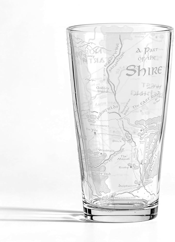 MAP OF THE SHIRE Engraved 16oz Pint Glass | Inspired by Tolkien Power Ring and Middle Earth | Great Christmas Gift Idea | Unique Elvish Fantasy Wizard Fantasy Decor!