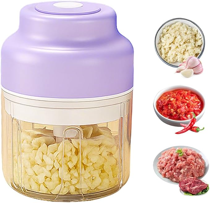 2026 New Electric Garlic Chopper, Mini Portable Veggie Chopper USB Charging Wireless Food Processor, Upgrade Electric Mini Garlic Chopper Set Wireless Veggie Grinder (Purple, 250ML)