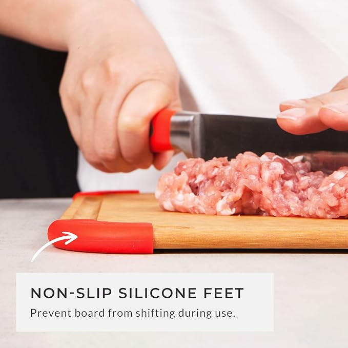 Elihome Premium Series Color Code Wood Fiber Dishwasher Safe Cutting board for Kitchen, Made in USA, Food Icon, Juice Grooves, Non-Porous, Non-slip Feet,Large 16" x 12"