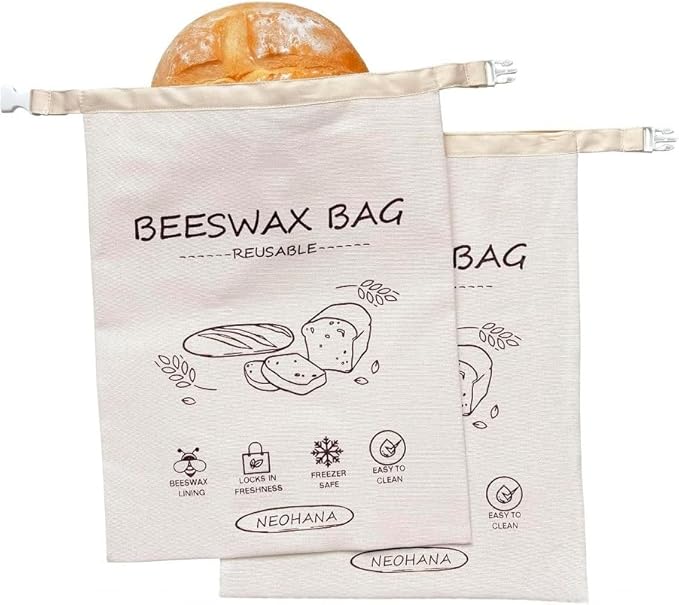 2 Pack Reusable Beeswax Bread Bags for Sourdough & Homemade Bread, Cotton Material Natural Beeswax Bread Bag, 17 x 13 Inches Food Storage Cloth Bag for Freezer & Refrigerator Airtight Freshness Keeper